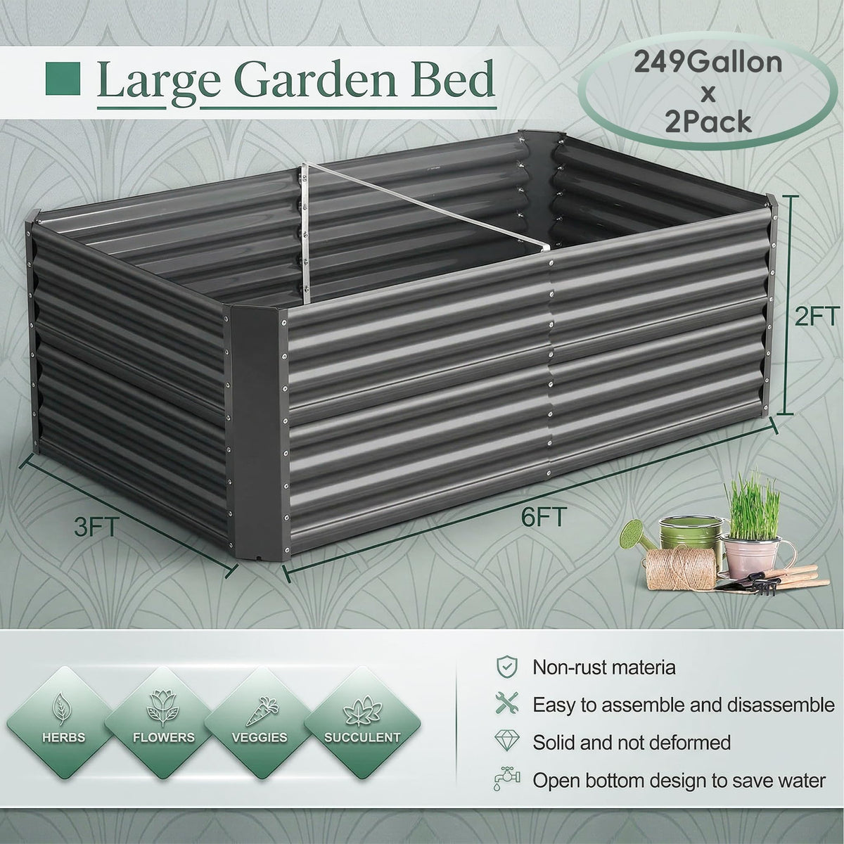 Land Guard 2-pack 6x3x2 ft bed side view highlights elevated height for easier planting