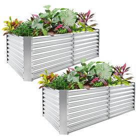 Land Guard 2-pack galvanized bed, side view, sturdy outdoor gardening solution.
