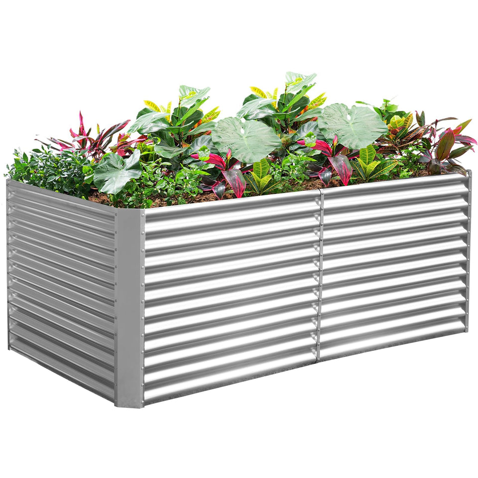 Land Guard 8x4x3ft rectangular galvanized raised bed front view showing generous planting space