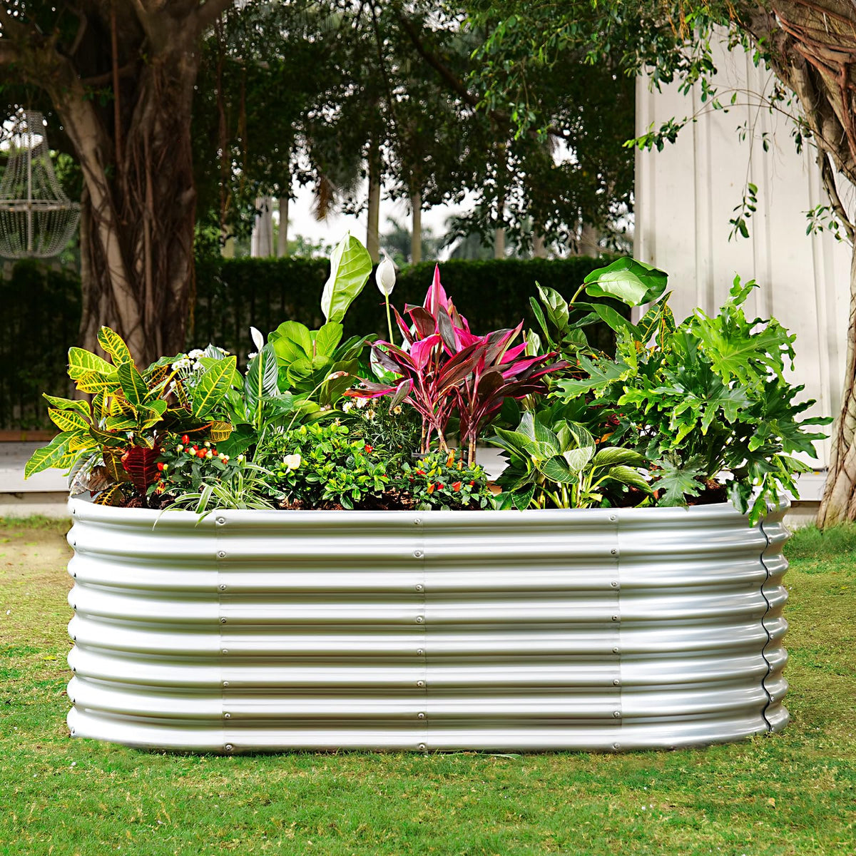 Land Guard raised bed in use with vegetables and flowers