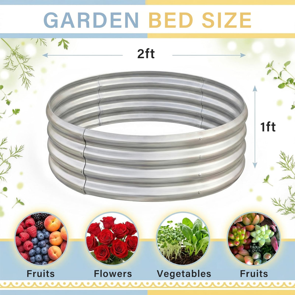 Open base galvanized bed shown for drainage and root health