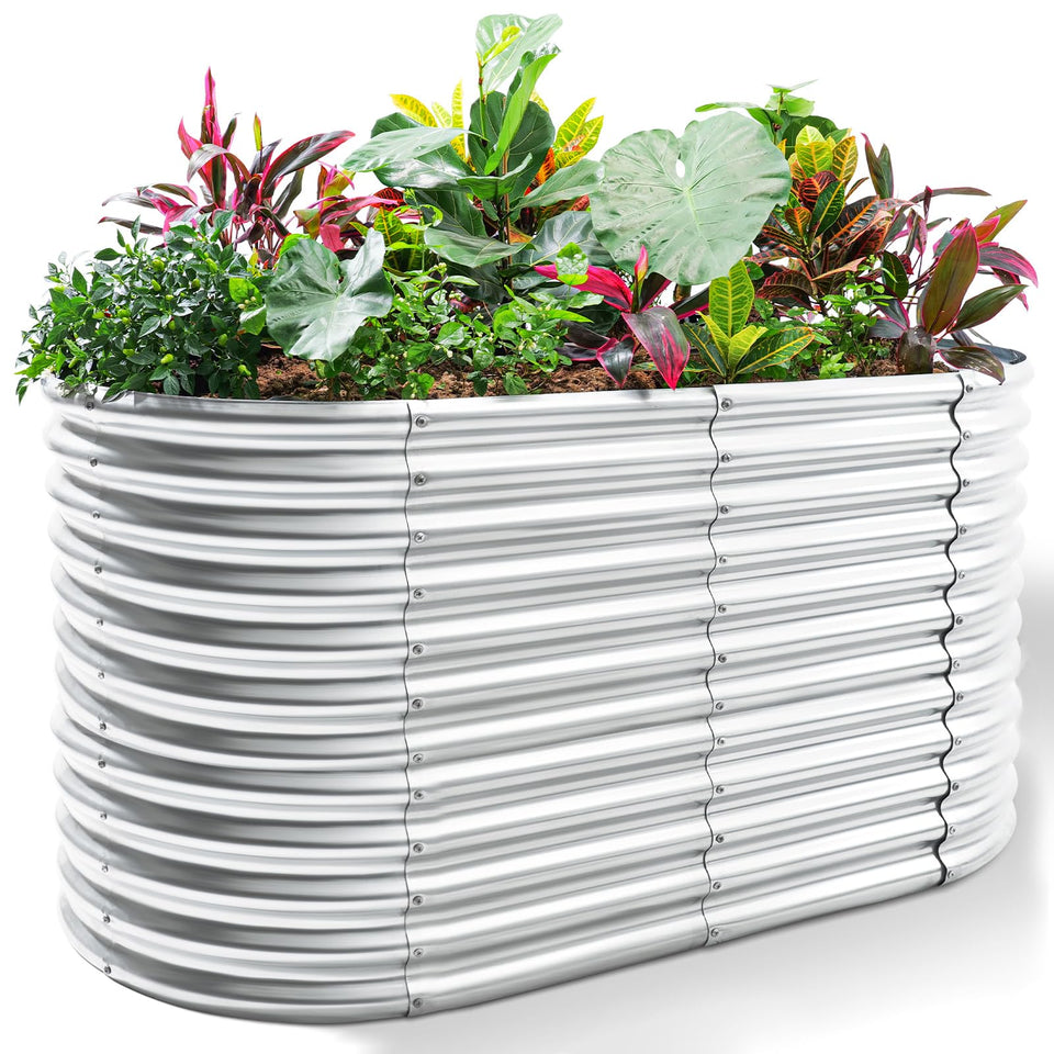 Land Guard oval bed 6x3x3ft for efficient vegetable cultivation.