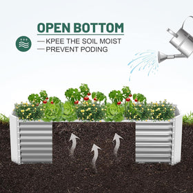 Land Guard galvanized planter bed with bottomless design for drainage.