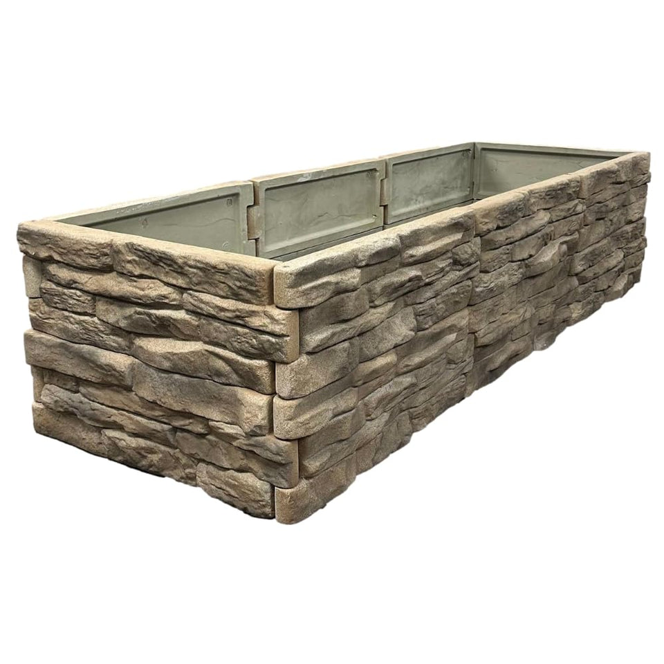 Landecor ledgestone panels 8x24 in for a stylish raised bed.