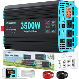LANDERPOW Pure Sine 3500W inverter front view powering RVs and homes.