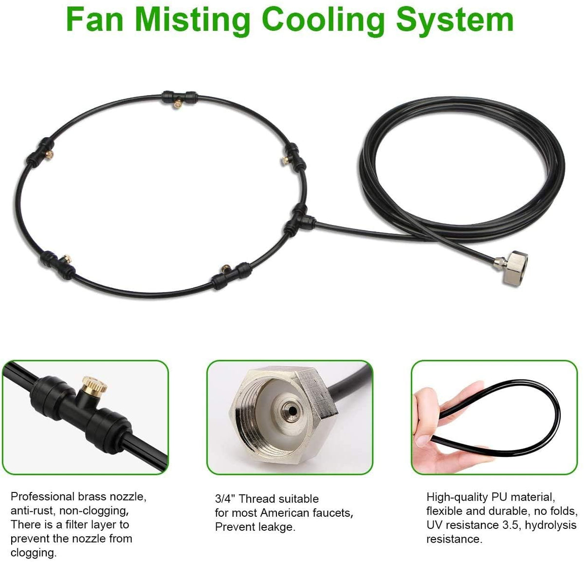 LANDGARDEN misting circle on a fan delivering even cooling