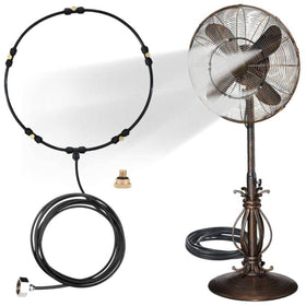 LANDGARDEN misting fan kit mounted on a patio fan for instant cooling