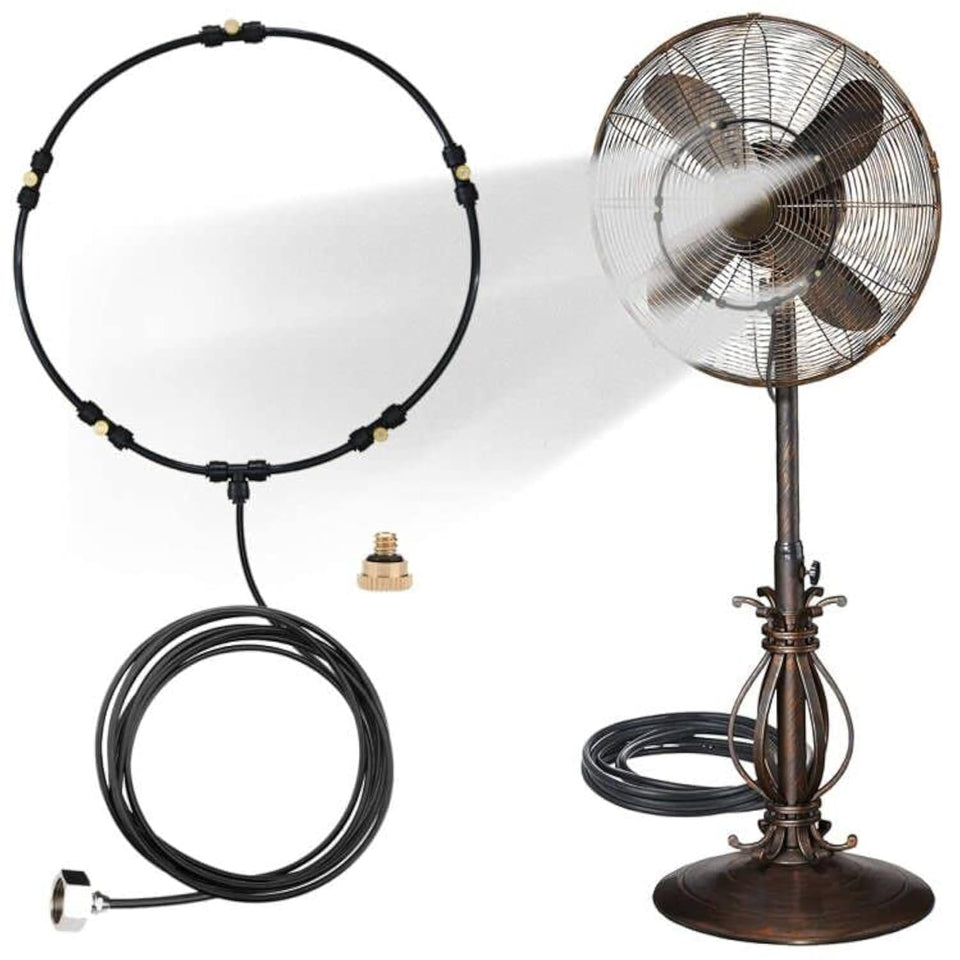 LANDGARDEN misting fan kit mounted on a patio fan for instant cooling
