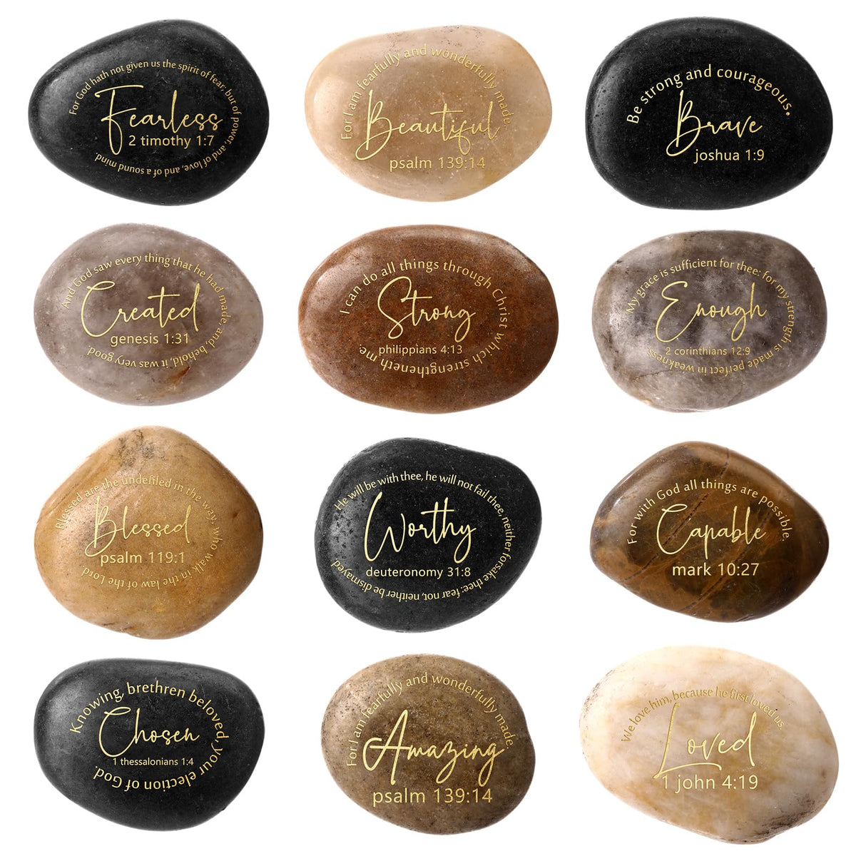 Landical twelve bible verse stones with gold-ink engravings for desk inspiration