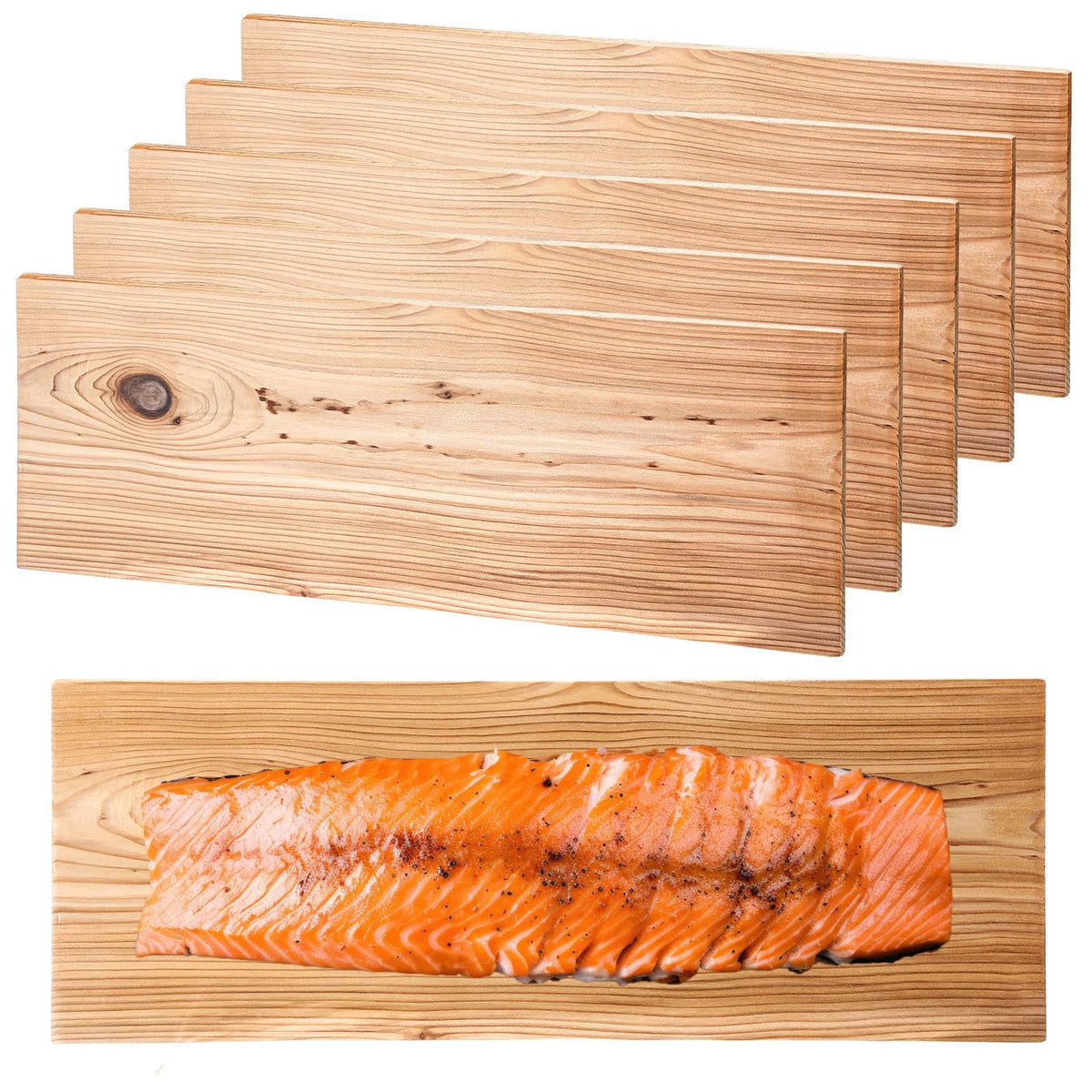 Landical cedar planks for salmon on grill, six-piece XL set for family meals.