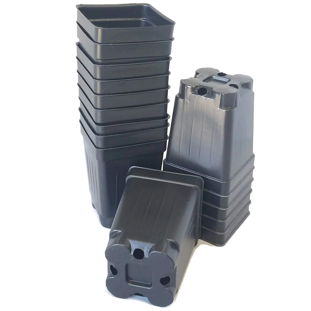Landmark Plastics 100-pack square deep black nursery pot, top view for seed starting