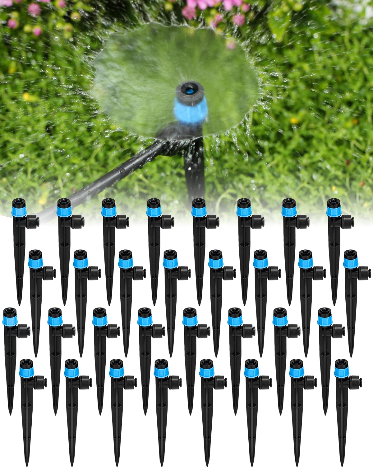 Landtouch 36-pack emitter sprinklers with adjustable spray and stake enable flexible irrigation layouts.