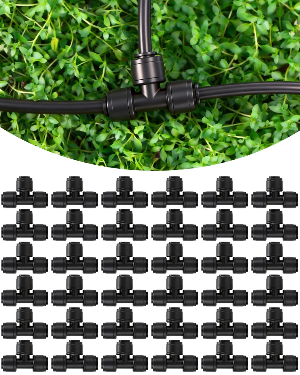 Landtouch quick-connect tee for 1/4 inch tubing enables fast, leak-free installation.