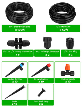 Landtouch stakes securing tubing along garden beds.