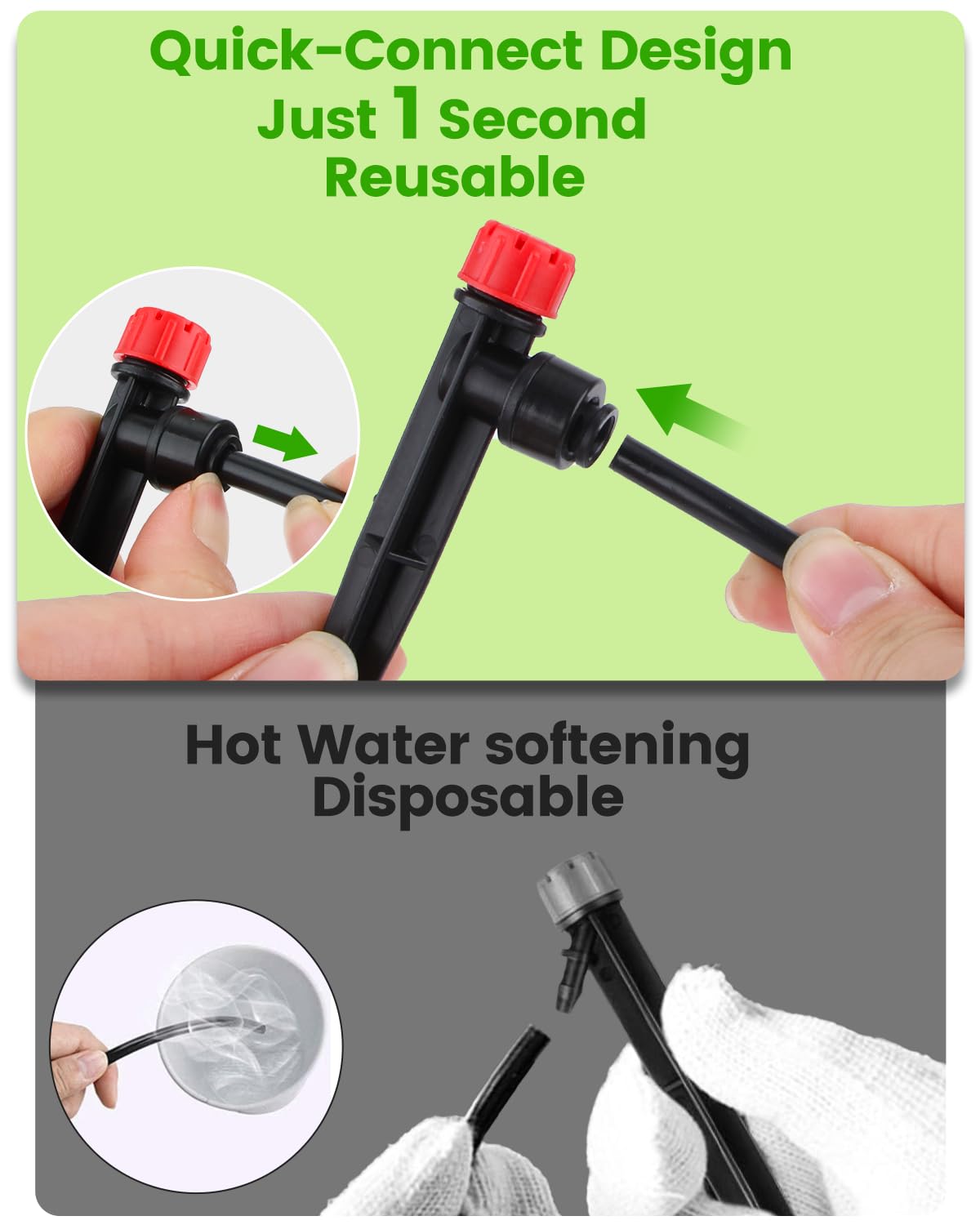 Landtouch quick-connect 1/4-inch hose attachment enables fast, leak-free setup