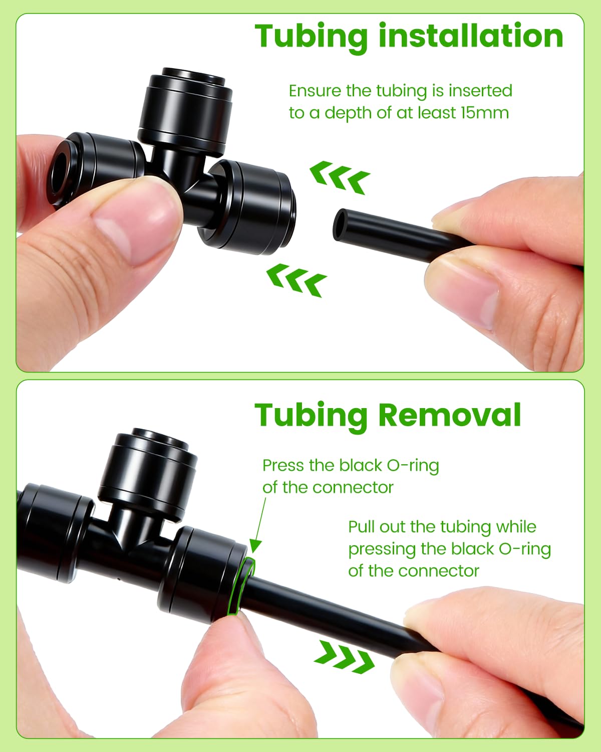 Landtouch tool-free disassembly tees allow easy tubing repositioning.