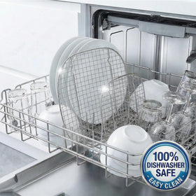 LANEJOY dishwasher-safe crisper racks simplify post-cook cleanup.