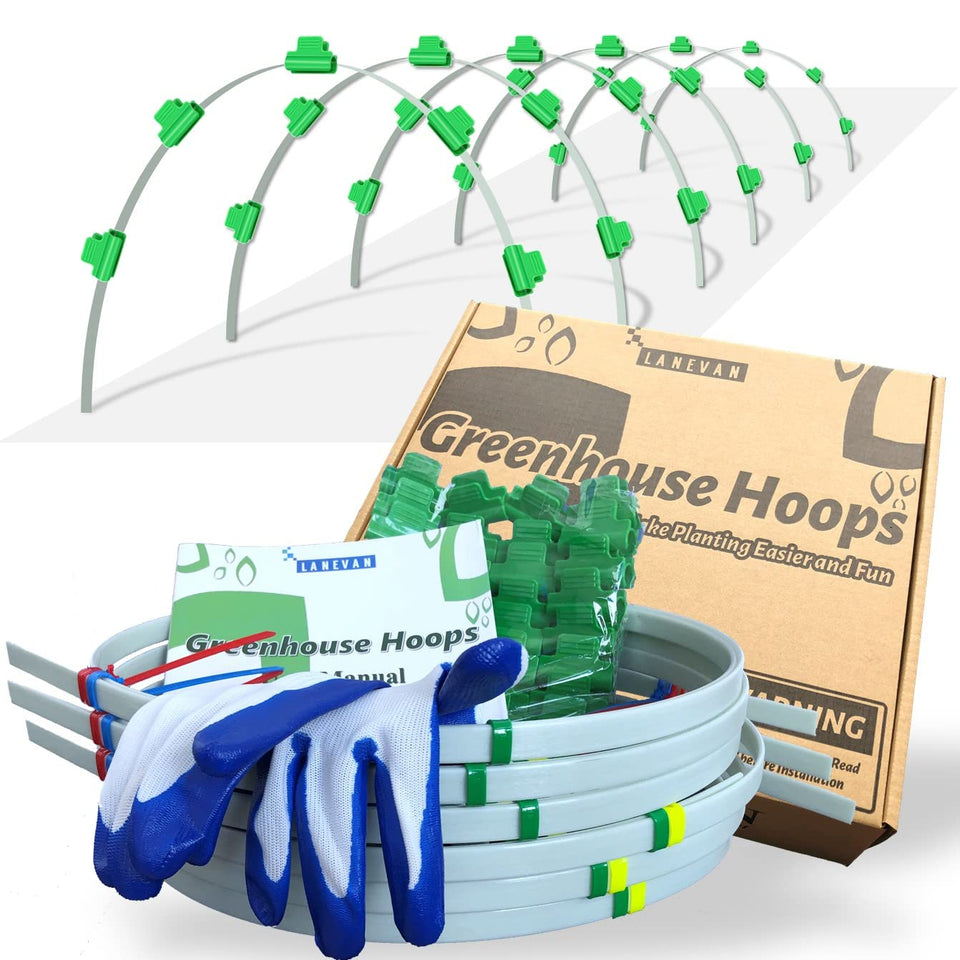 LANEVAN greenhouse hoops weather-resistant frame protecting raised beds.