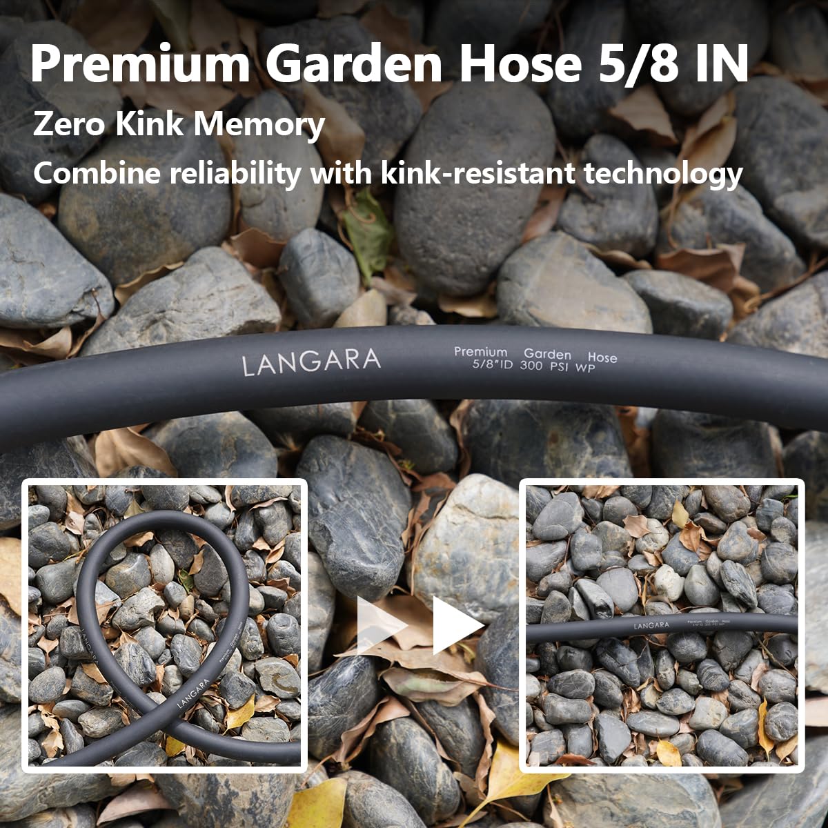 LANGARA hose with rotating female connection allows flexible positioning during use.