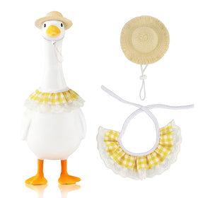 LANGFON Spring Porch Goose Outfit with straw hat enhances porch charm.