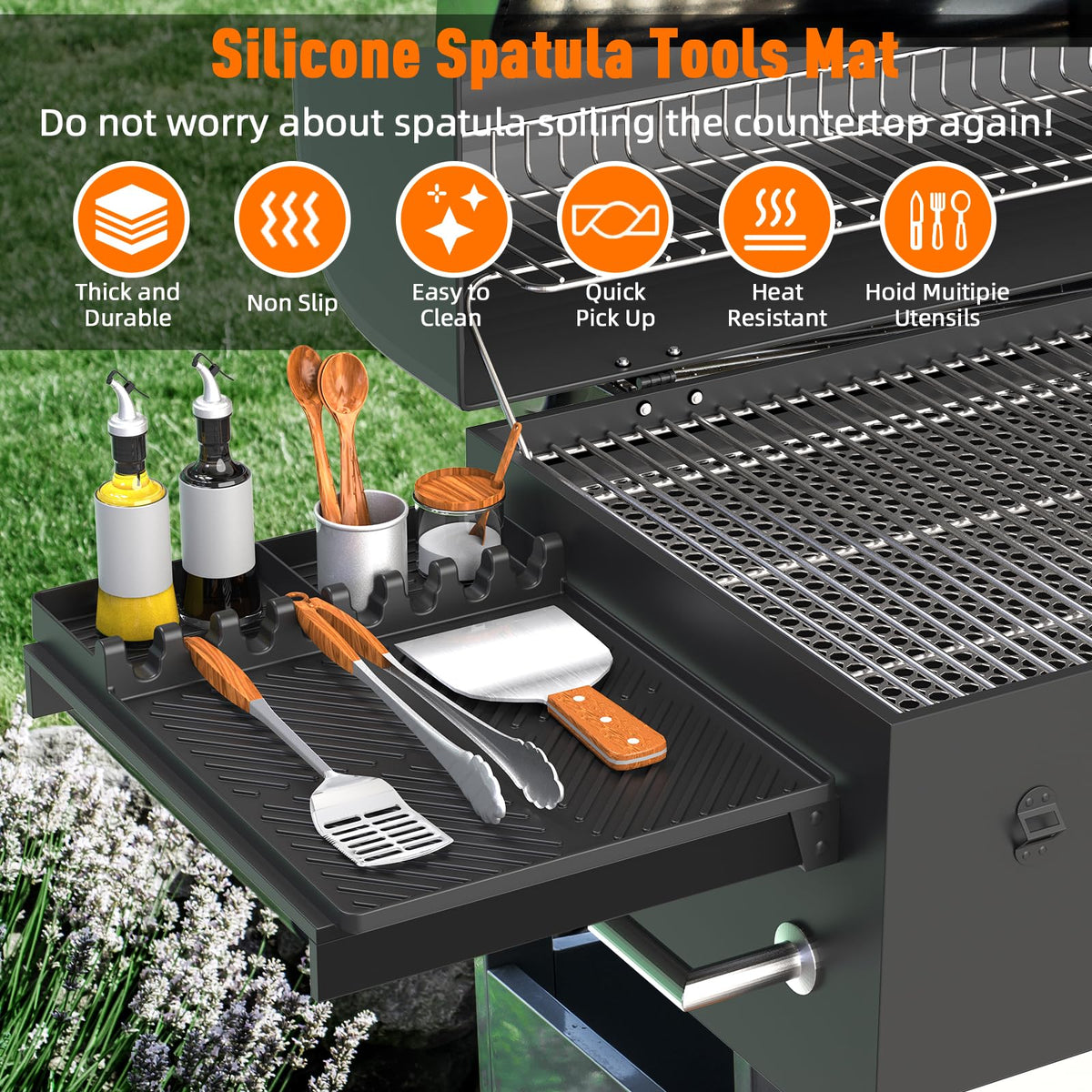 Lanlw 8-slot mat keeps spatulas organized during outdoor grilling