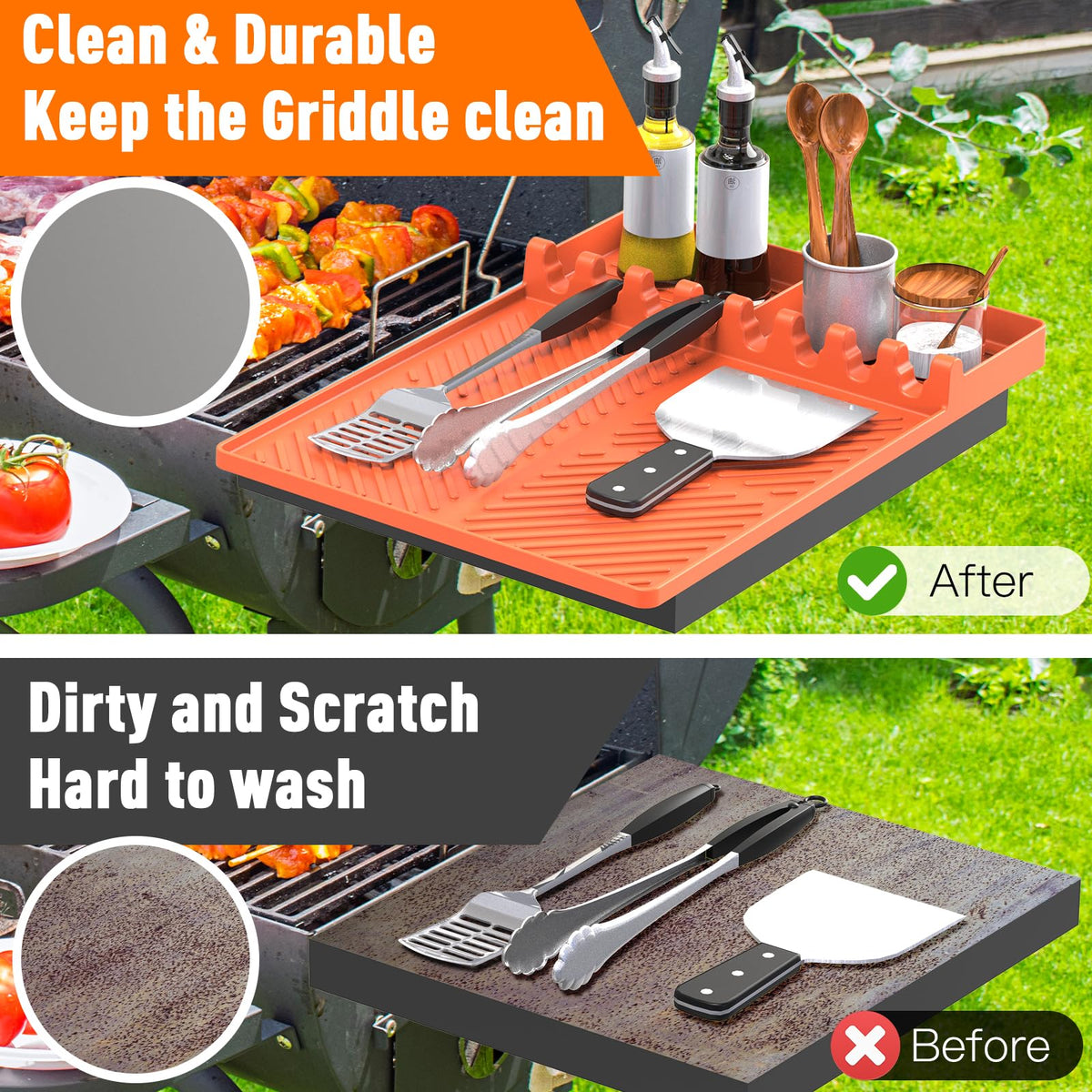 Lanlw silicone grill mat with drip pad protects counters while catching juices