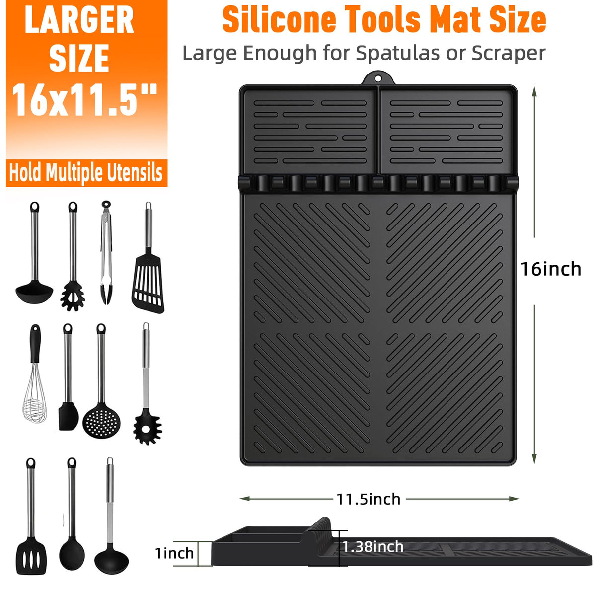 Lanlw silicone mat on the side shelf protects counters while cooking