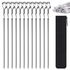 LANNEY 12-inch flat kebab skewers show sturdy stainless steel for even grilling
