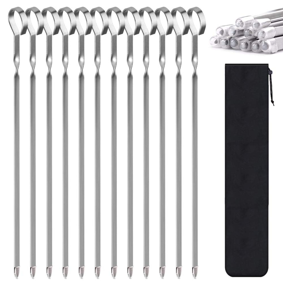 LANNEY 12-inch flat kebab skewers show sturdy stainless steel for even grilling