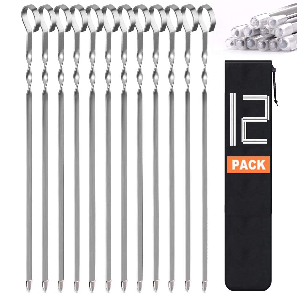 LANNEY 14-inch flat skewers for even grilling and sturdy handling