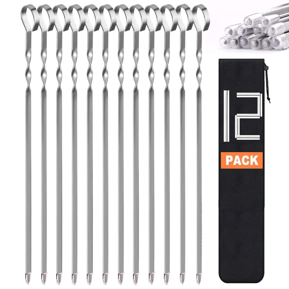 LANNEY 14-inch flat skewers for even grilling and sturdy handling