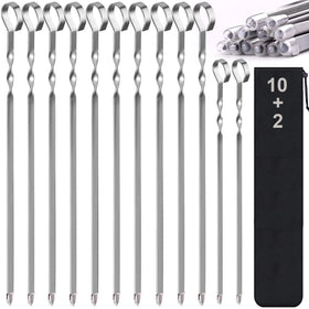 LANNEY 17-inch kabob skewers with flat blades for even cooking.