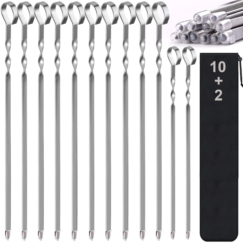 LANNEY 17-inch kabob skewers with flat blades for even cooking.