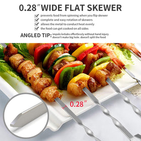 LANNEY 17-inch skewers keep hands away from heat during grilling.