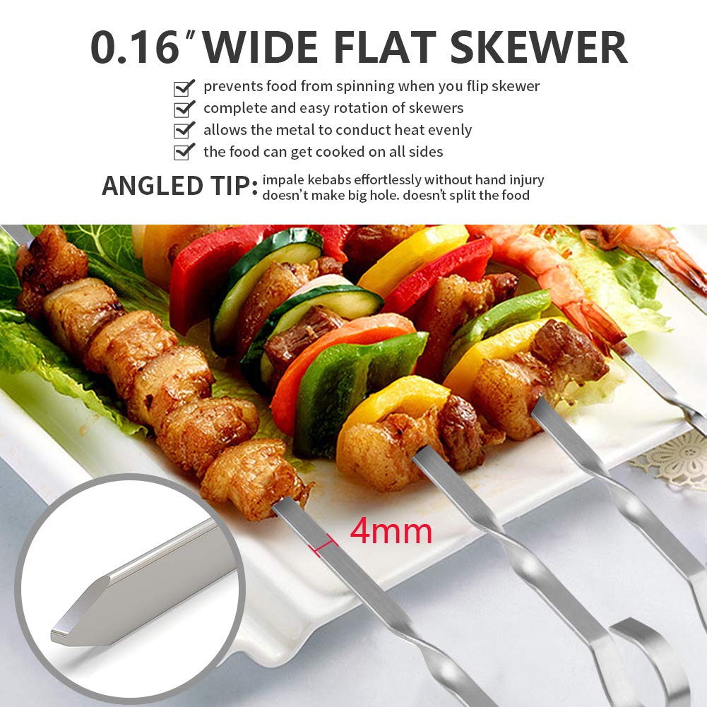 LANNEY 12-inch skewers with angled tips for easy piling of meats and vegetables