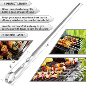 LANNEY skewers with flat blade and angled tip prevent spinning during grilling