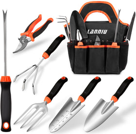 LANNIU garden tool set 7-piece with stainless durability for easy cleanup.