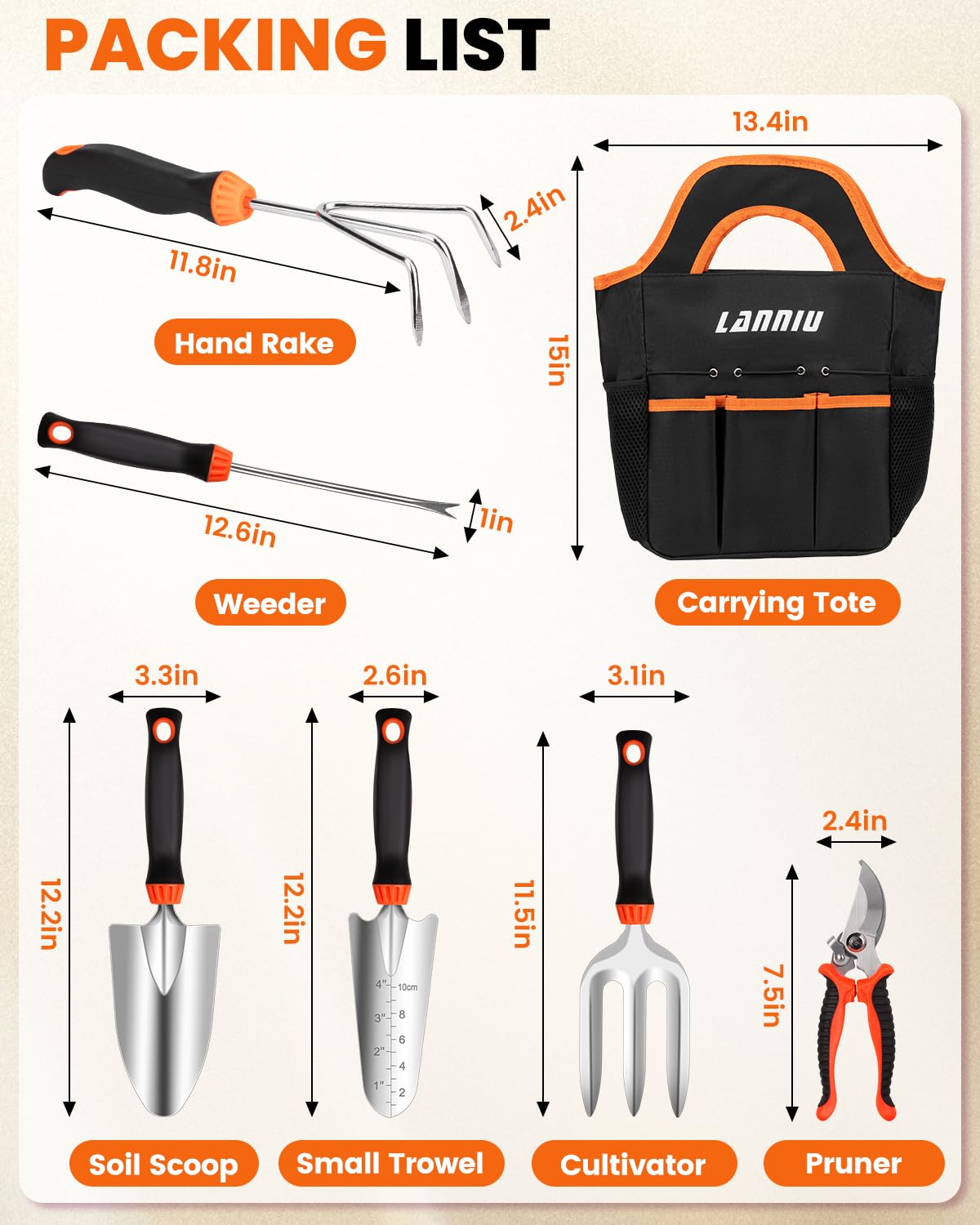 LANNIU trowel and transplanter with soft ergonomic grips for comfortable planting.