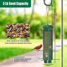 Lannso 3lb seed capacity with transparent tube helps quick refills.