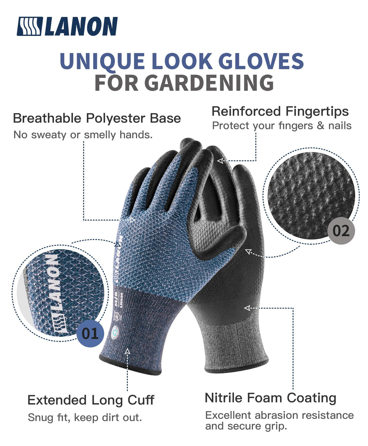 LANON Protection breathable 15-gauge knit gloves stay cool during long garden sessions.