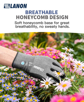 LANON Protection multipurpose work gloves offer ergonomic fit for planting and harvesting.
