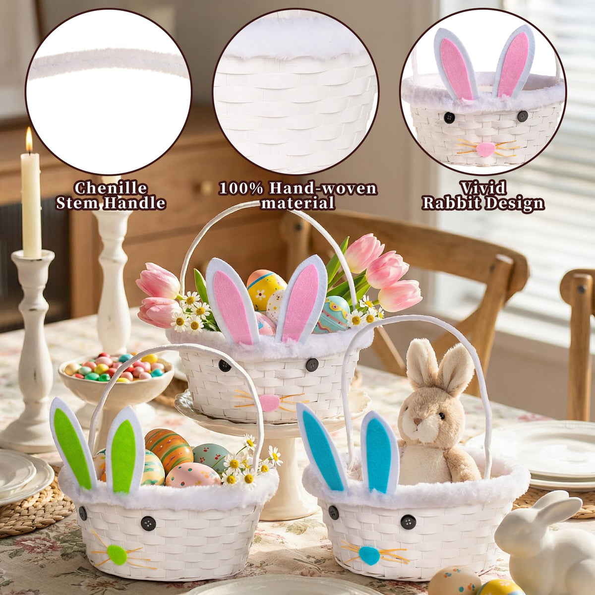 Lanpn Easter Bunny Ear Basket blue accents ideal for festive table decor.