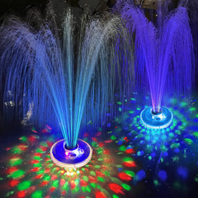 LanPool floating fountain with LED spray lights enhances outdoor pool ambiance and visual appeal.