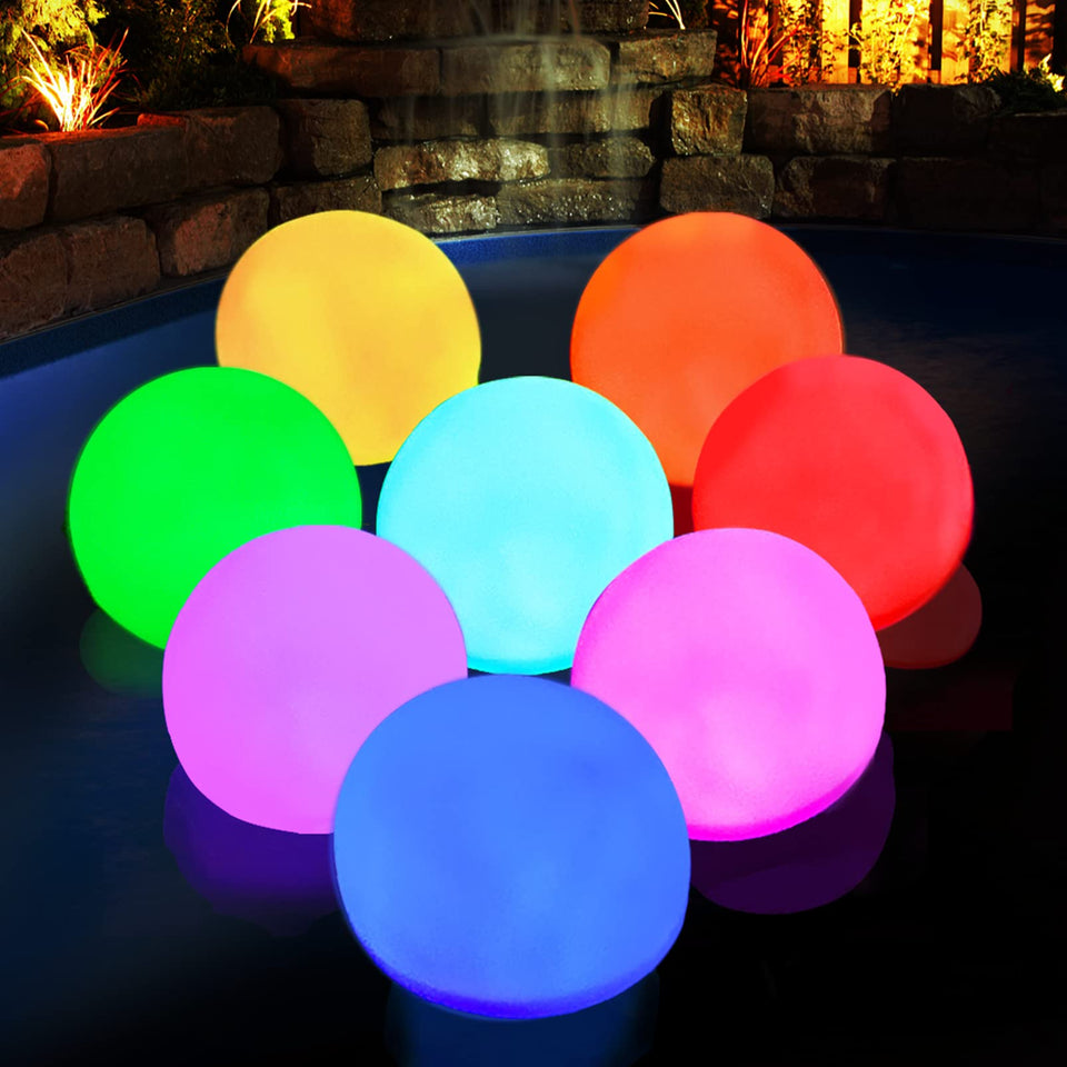 LanPool floating pool light ball glows brightly to create pool ambience.