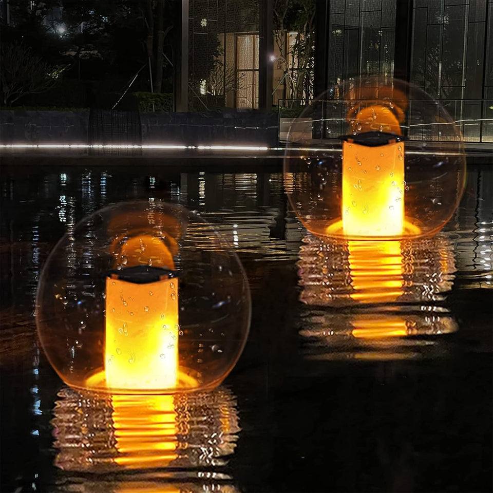 LanPool floating pool lights flame ball create warm nighttime ambiance for pools.