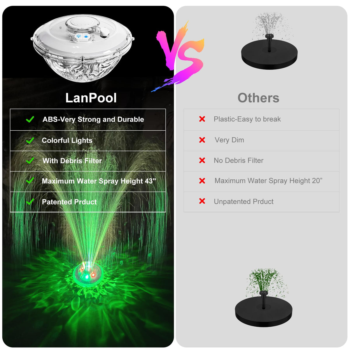 Quiet motor and UV-resistant materials support peaceful outdoor use of LanPool fountain.