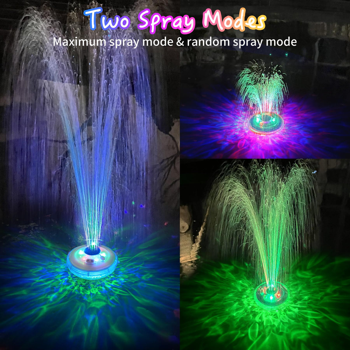 Rechargeable LanPool pool fountain powering spray with rotating water for evenings.