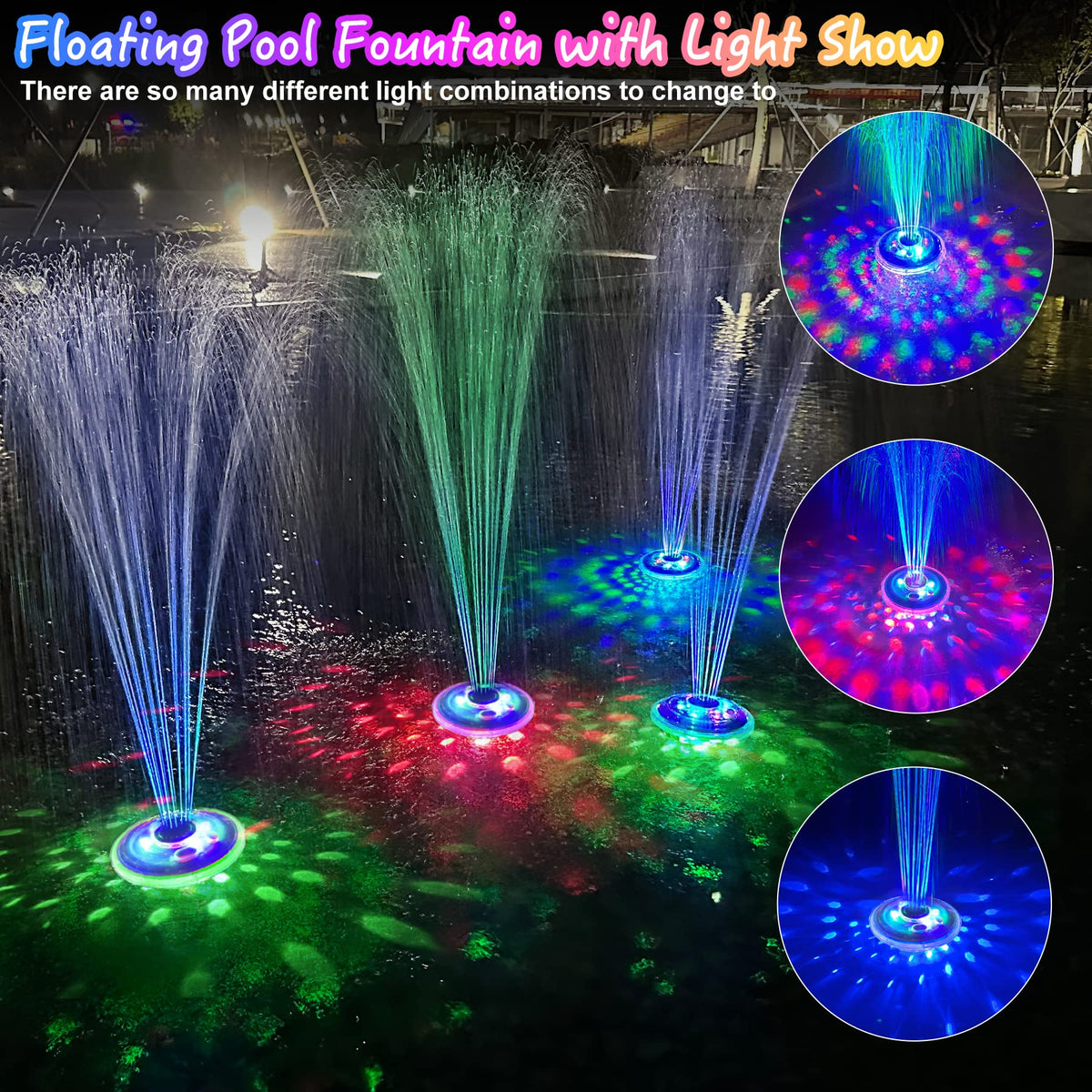 LanPool rechargeable fountain powers outdoor pools without battery changes, ready after recharge on cloudy days.