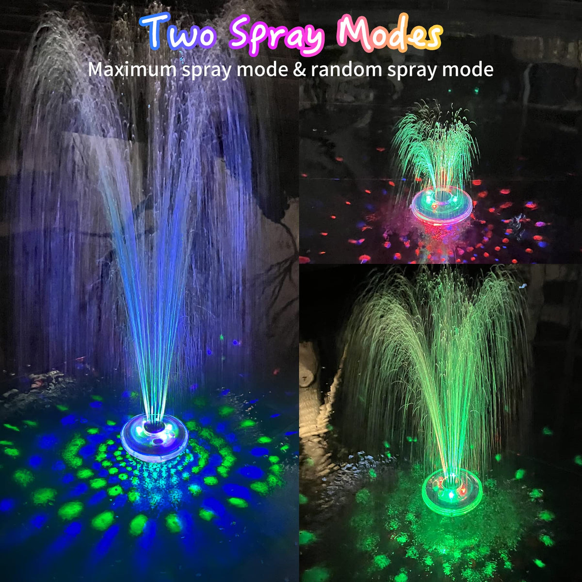 LanPool LED lights illuminate the fountain spray and pool walls for dramatic nights.