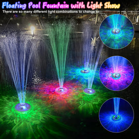 Two-mode operation: water spray and light patterns on LanPool fountain.